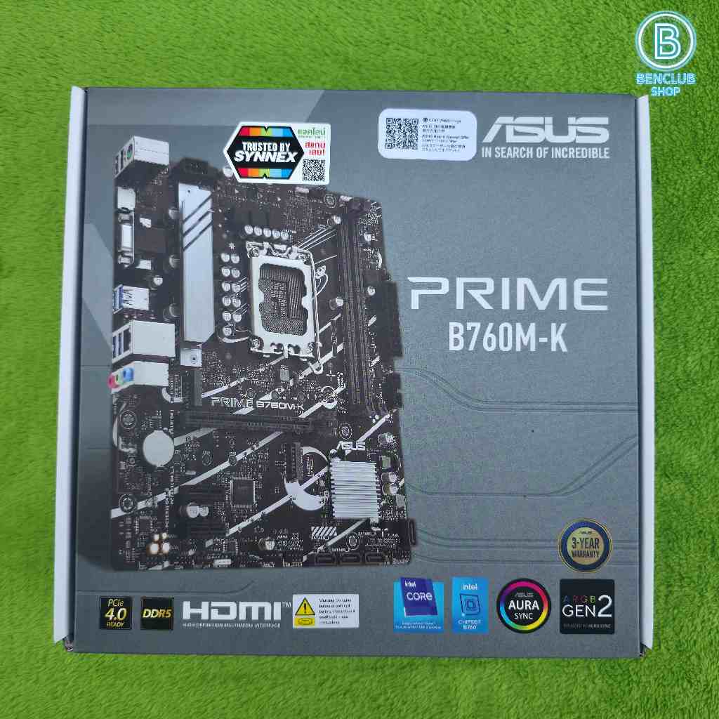MB ASUS B760M K DDR5 LGA1700(ใส่เจน12-14) อุปกรณ์ครบกล่อง ประกันศูนย์SYNNEX 6/28 เมนบอร์ดมือสอง