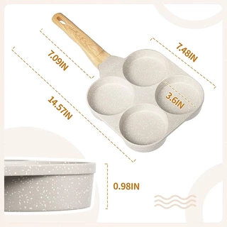 Terra Craft กระทะสี่หลุม 4in1 กระทะทอดไข่ดาว ไม่ติดกระทะ เบอร์เกอร์/ถาดไข่ กระทะ อาหารเช้า เหมาะสำหรับทุกเตา - ขาว