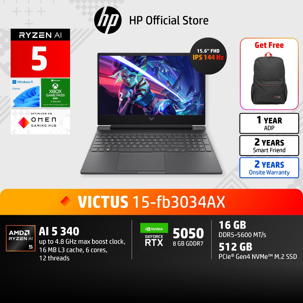 HP Victus Ryzen AI 5 340 | RTX5050 | 16GB/512GB| FHD IPS 144 Hz| 2Yrs 15-fb3034AX Notebook Gaming