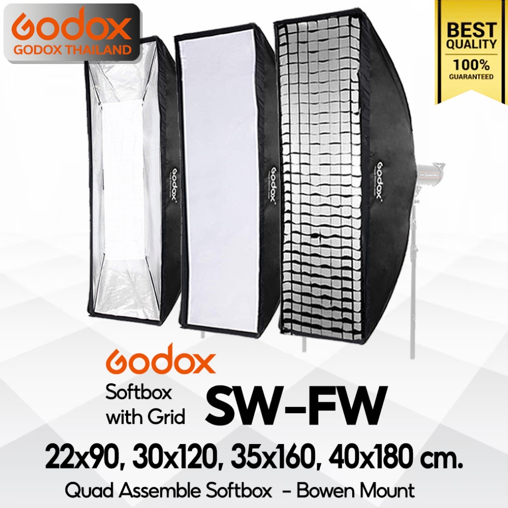 Godox Softbox SB-FW 22*90, 30*120, 35*160, 40*180 cm. Quad Assemble Softbox - With Grid - Bowen Moun