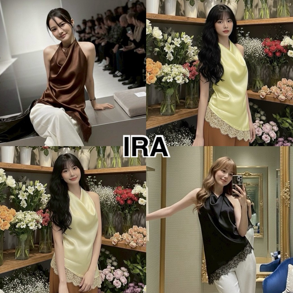 BY IRA 2025-72 August Mini เสื้อชั้นในสตรีผ้าไหมลูกไม้หรูหราพร้อมปกแนวทแยง