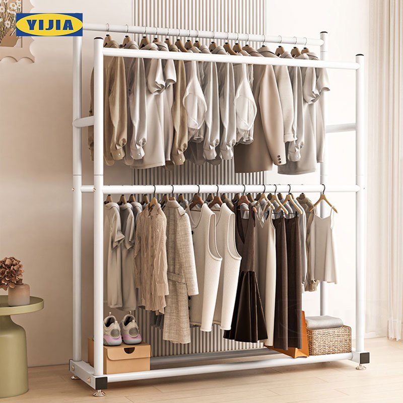 YIJIA🔥2 เสา ราวแขวนผ้า ราวตากผ้า ราวตากผ้าสองชั้น 100/120/150CM โครงเหล็ก ราวแขวน ตากผ้าคอนโด มินิมอ