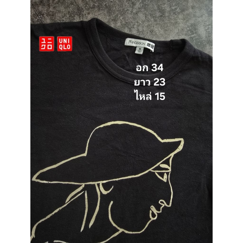 UNIQLO × JW Anderson เสื้อยืดสีดำลายเก๋_xs