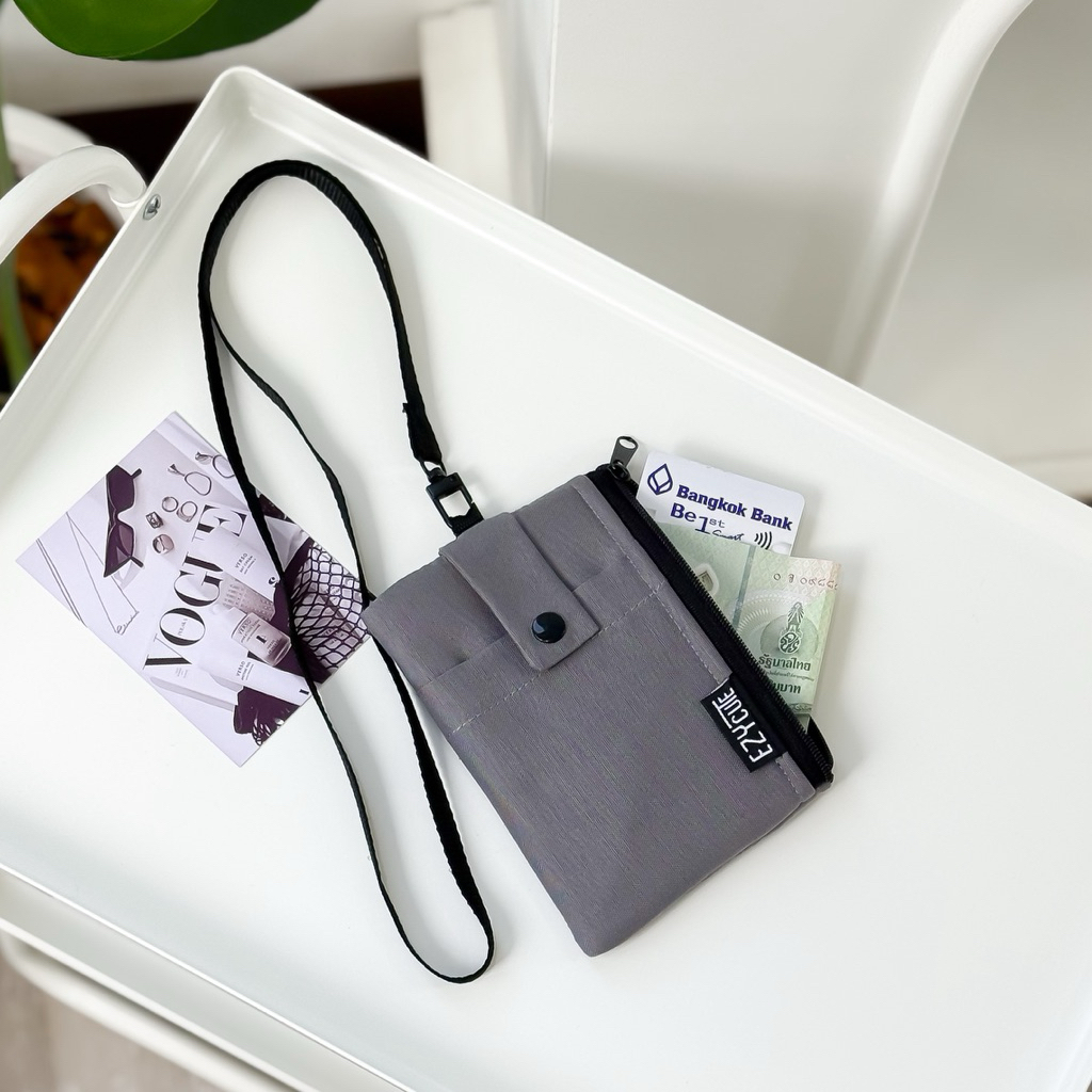 EZY NECK กระเป๋าสตางค์ ใส่บัตรการ์ด เหรียญ ธนบัตร  กุญแจ มีซิป แบบพกพา แถมสายคล้องคอ