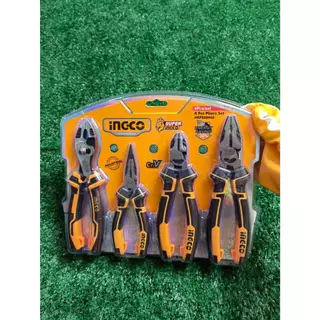 INGCO ชุดคีม 4 ชิ้น (คีมปากแหลม 6 นิ้ว, คีมปากเฉียง 7 นิ้ว, คีมปากจระเข้ 8 นิ้ว,คีมล็อค8นิ้ว) รุ่น HKPS28488