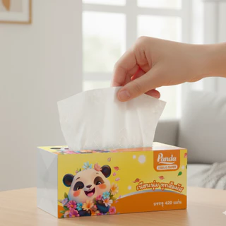(28ห่อ) ทิชชู่เช็ดหน้า PANDA ไม่เป็นขุย หนานุ่ม 4 ชั้น เกรดGB/T20808 เช็ดสะอาด ไร้ฝุ่น