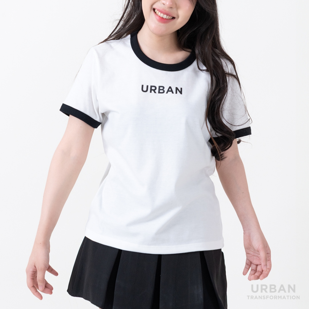URBAN : WOMEN'S RINGER TEE เสื้อยืดคอกลมผู้หญิง รุ่น กุ๊นคอ | แขน 1UTWT1006 สี White/Black
