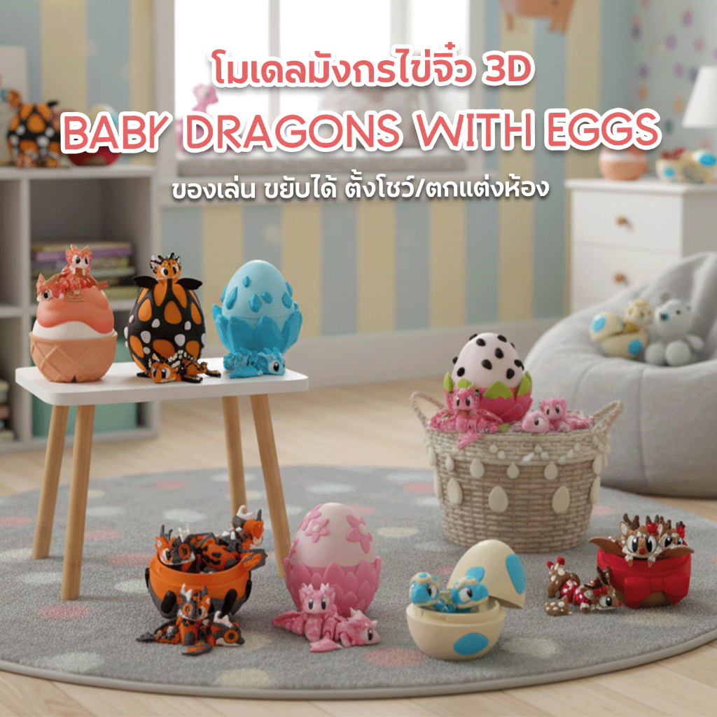 🐉 โมเดลมังกรไข่จิ๋ว 3D BABY DRAGONS WITH EGGS ✨ ของเล่นขยับได้ สำหรับตั้งโชว์/ตกแต่งห้อง สุดคิ้ว