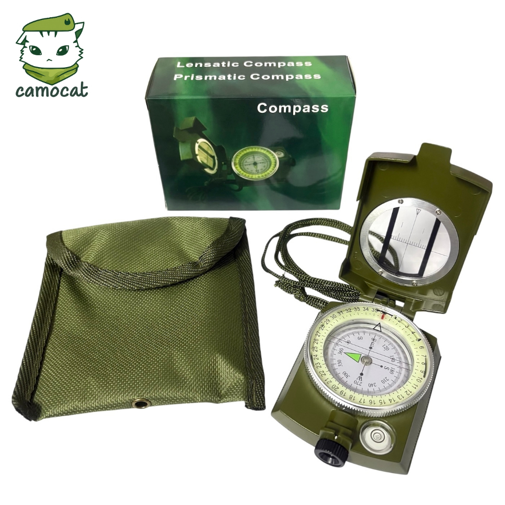 เข็มทิศอย่างดีพร้อมซอง Lensatic & Prismatic Compass เข็มทิศตลับโลหะ