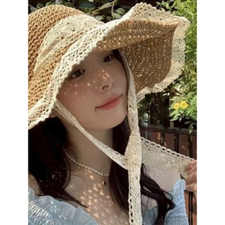 kitty.vogue หมวกยักเก็ต ริบบิ้นลูกไม้ แบบถัก สบายๆ และอเนกประสงค์ สไตล์เกาหลี น่ารักมาก-MK-16