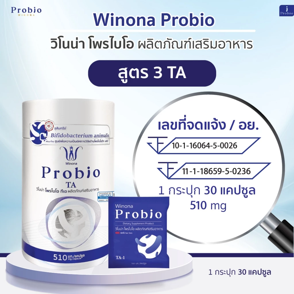 Winona Probio TA จุลินทรีย์มีชีวิต โพรไบโอติกส์ สายพันธุ์ไทย (สูตร3) 2 กระปุก thumbnail 5