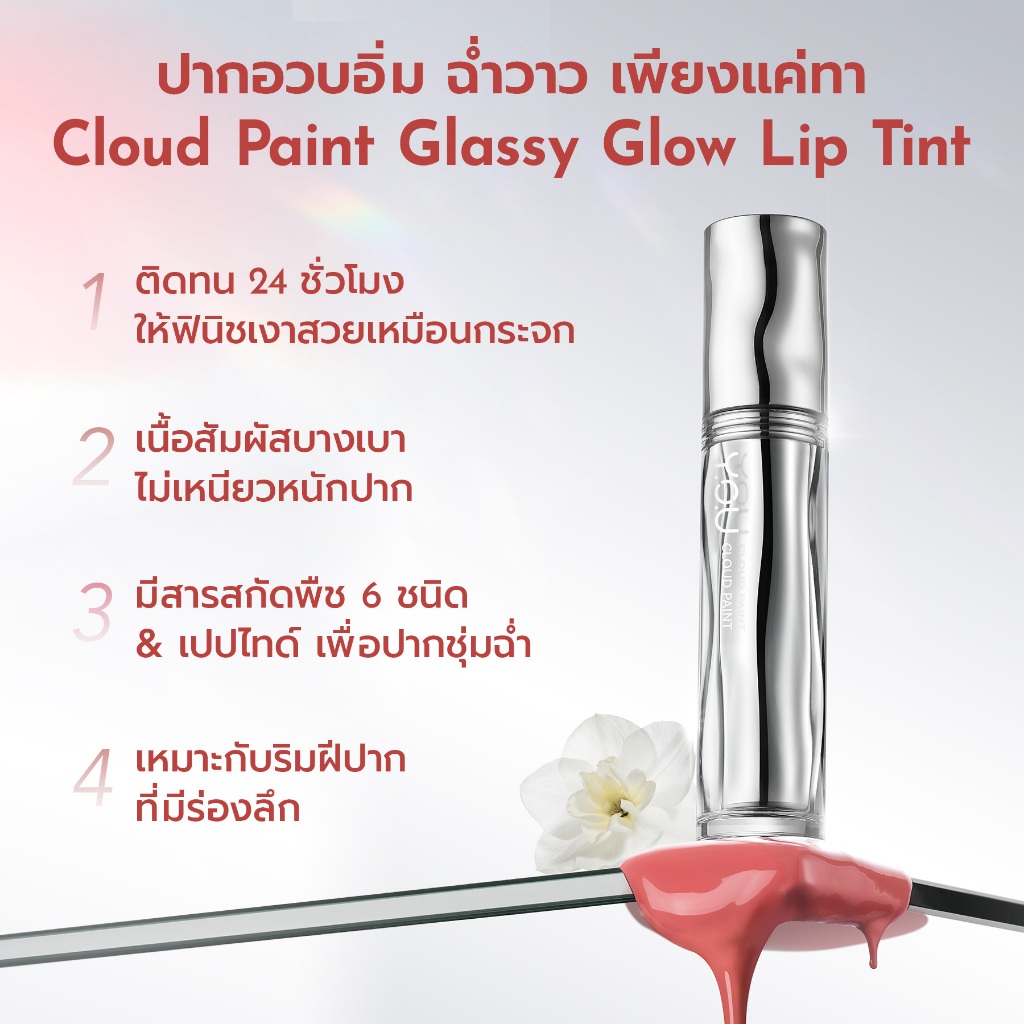 ลิปทินท์ Y.O.U  ฟินิชฉ่ำวาว เนื้อบางเบา ล็อกสี ชุ่มชื้น 24 ชม.