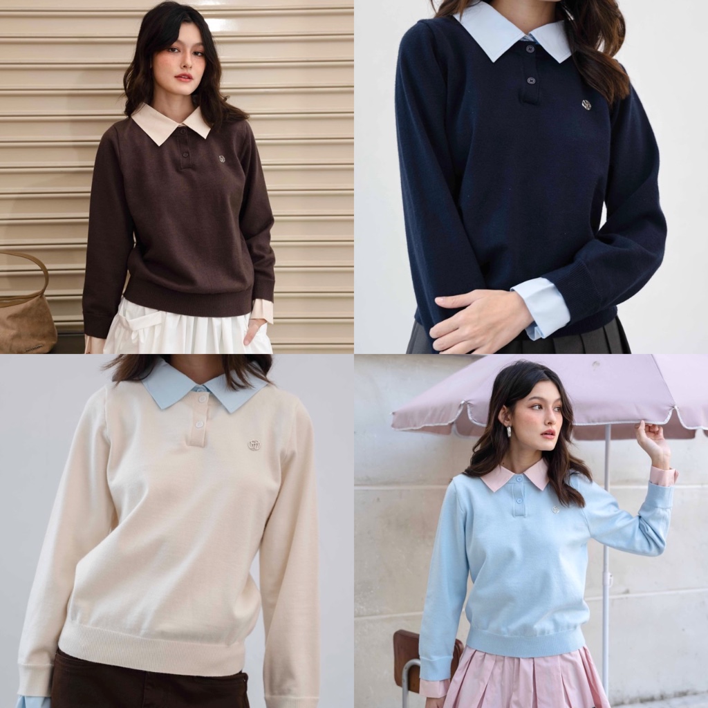 CHUUCHOP - Casper layer Sweaterโปโลไหมพรมเลเยอร์(C8376)