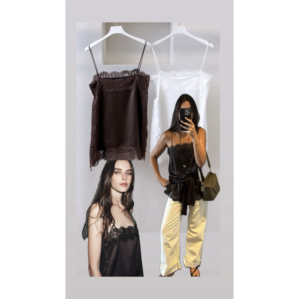 Satin Lace Camisole 🥂🖤🤎 เสื้อสายเดี่ยวซาตินแต่งลูกไม้ งานสวยฮิตมากๆ