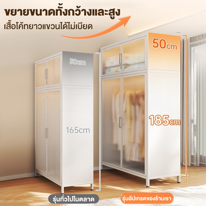 ตู้เสื้อผ้า ใช้ในบ้าน กันฝุ่นและกันน้ำ ตู้เสื้อผ้าเหล็ก ตู้ใส่เสื้อผ้า ความจุขนาดใหญ่ มัลติฟังก์ชั่น คลื่อนย้ายสะดวกตู้เ - รูปที่ 3