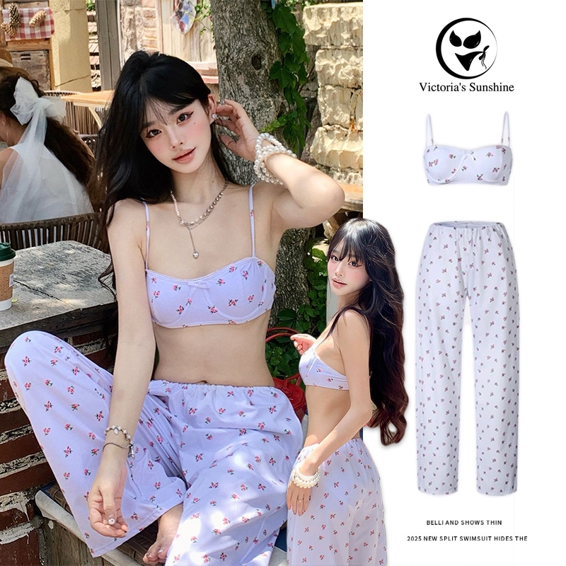 Victoria's ชุดว่ายน้ำผู้หญิง บิกินี่+กางเกงขายาว 3 ชิ้น ลายดอกไม้ รุ่นใหม่ SUMMER