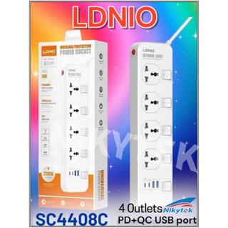 LDNIO SC4408C ปลั๊กไฟ ปลั๊กสามตา 4 ช่อง/USB 4 พอต 2500W สายย…