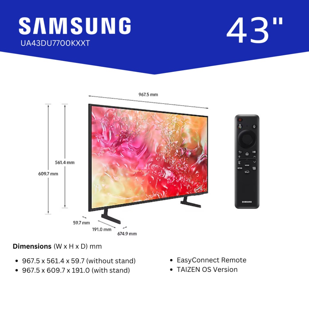 SAMSUNG Crystal UHD TV (43", 4K, Smart) รุ่น UA43DU7700KXXT