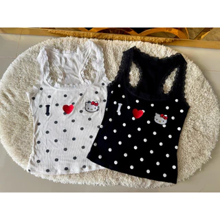 เสื้อกล้ามลายจุด แต่งขอบลูกไม้ (S42)