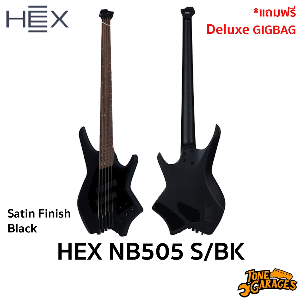 HEX NB505 Headless Electric Guitar Black Satin Finish with Gigbag