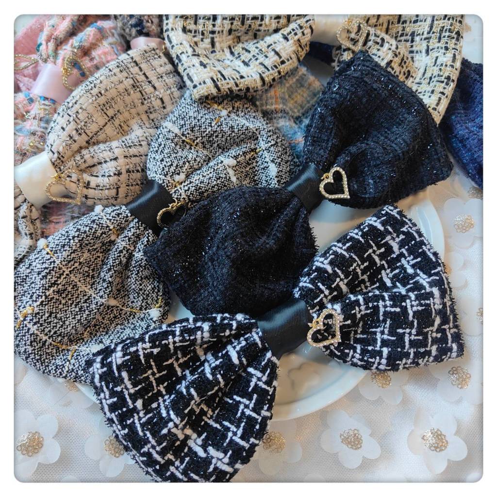 A Dream (16สี❤️)กิ๊บสปริงโบว์ผ้าทวิตทรงโบว์คลาสสิค ผ้าสวยลายชัดหอยจี้หัวใจ กิ๊บไซร์M 8ซม. (พร้อมส่ง🚛)