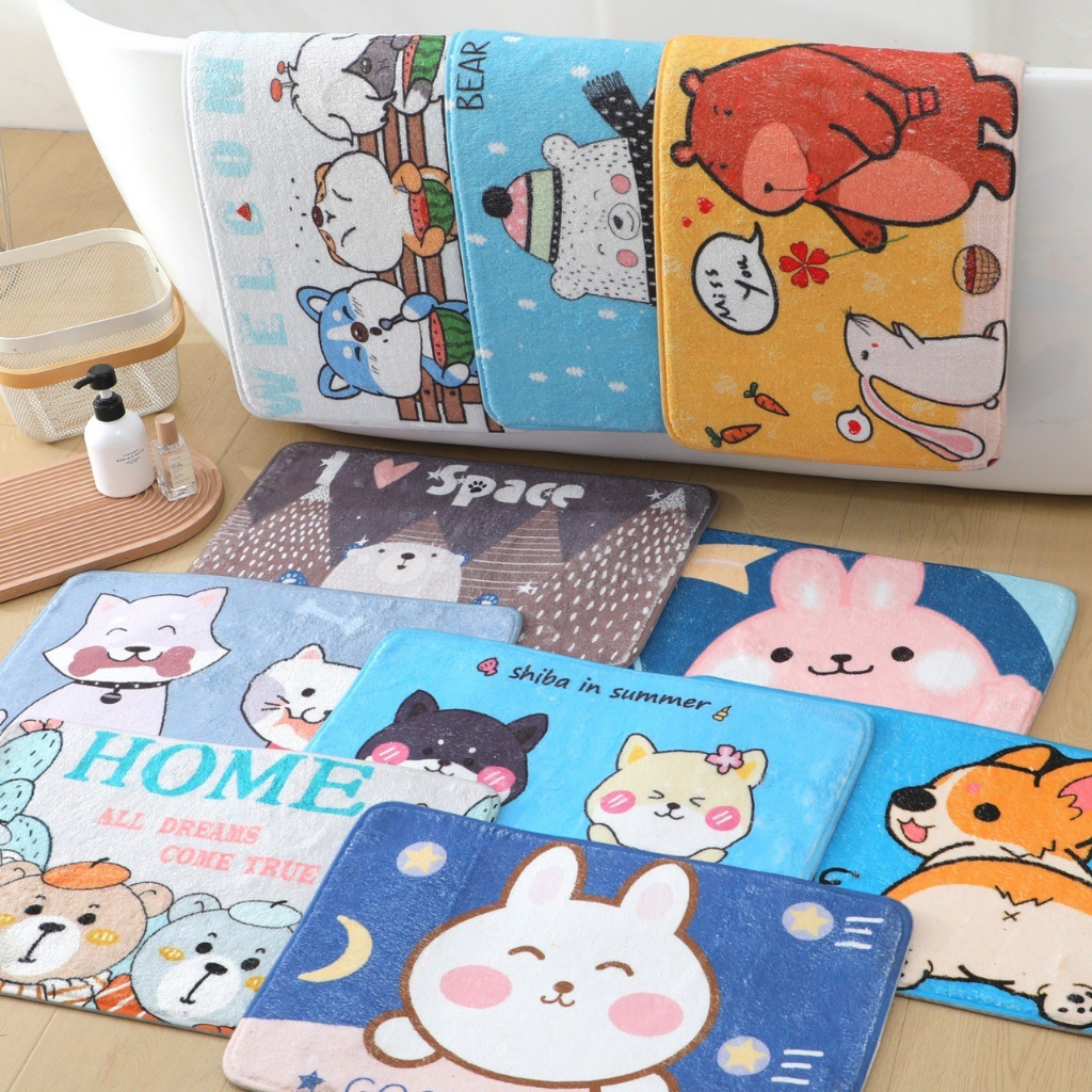 พรมเช็ดเท้า พรมปูพื้น ห้องน้ำ ห้องนอน ห้องนั่งเล่น สี่เหลี่ยม 40x60cm. (สุ่มสี สุ่มลาย) กันลื่น ดูดซับน้ำได้ดี ลายน่ารัก