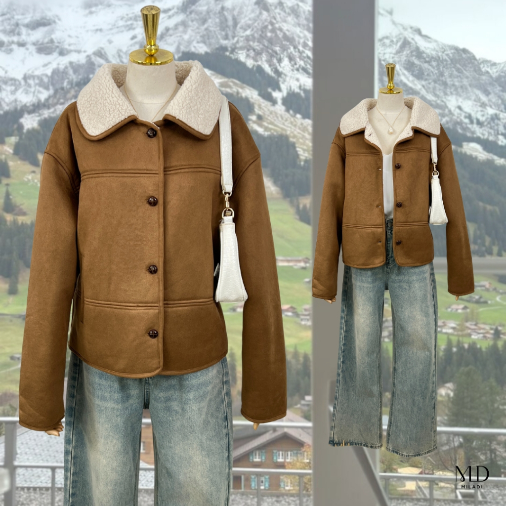 Mocha Coat เสื้อโค้ทผ้ากำมะหยี่ ด้านในเป็นผ้าสไตล์ขนแกะนุ่มอุ่น Miladi