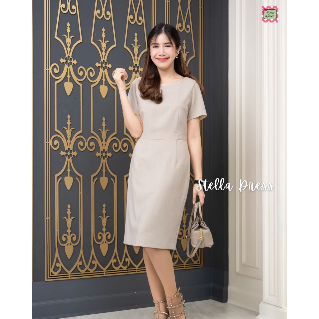 Stella Dress เดรสตัดต่อแถบเอว เก็บทรงสวยม๊ากกก  ผ้าญี่ปุ่นทอลายในตัว นิ่มสบาย ซับใน กระเป๋าข้าง ซิปหลัง สวยหรูเลอค่า ราคา ถูกที่สุด ดีลบีเคเค แกลเลอรีภาพที่ 6