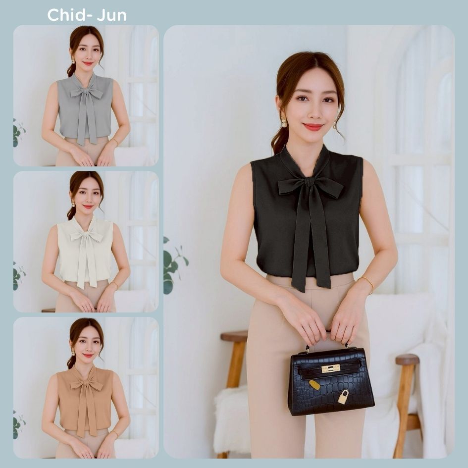 เสื้อคอโบว์ แขนกุด ใส่สูททับได้