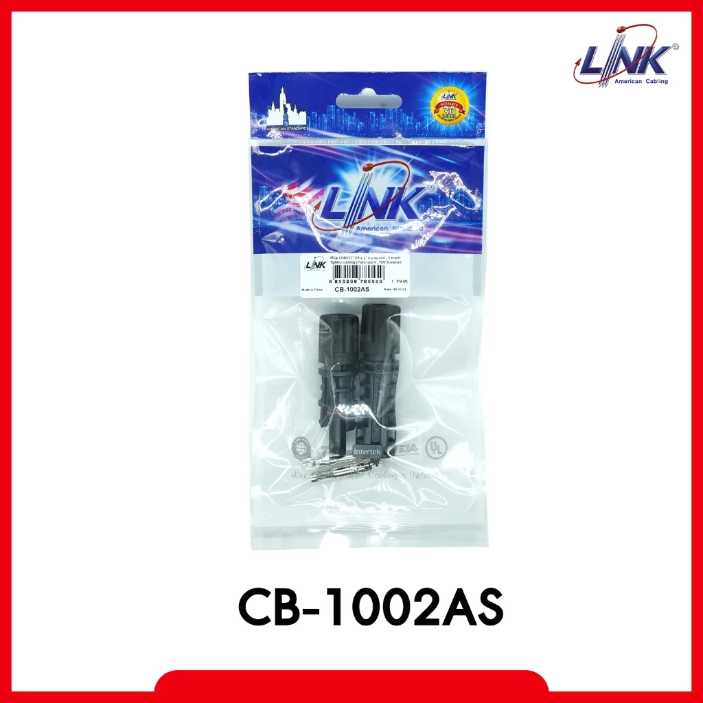 LINK CB-1002AS คอนเนคเตอร์ โซล่าเซลล์ MC4 CONNECTOR(Pair) , 2.5-6 mm2 S-Insert Tightly Locking(Pair) 1500V TUV Standard