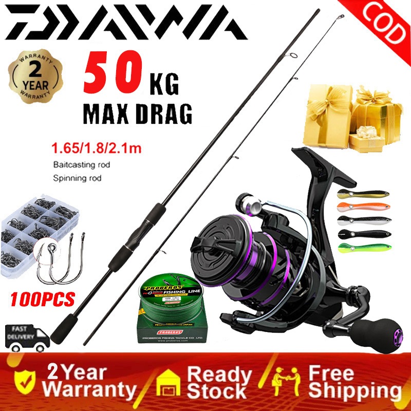 DAIWA เมตร คันเบ็ด รอกสปิน เบ็ดตกปลาครบชุดหยดน้ํา ชุดคันเบ็ดตกปลา สายเอ็นตกปลา เหยื่อตกปลา รอกสองมือจับ