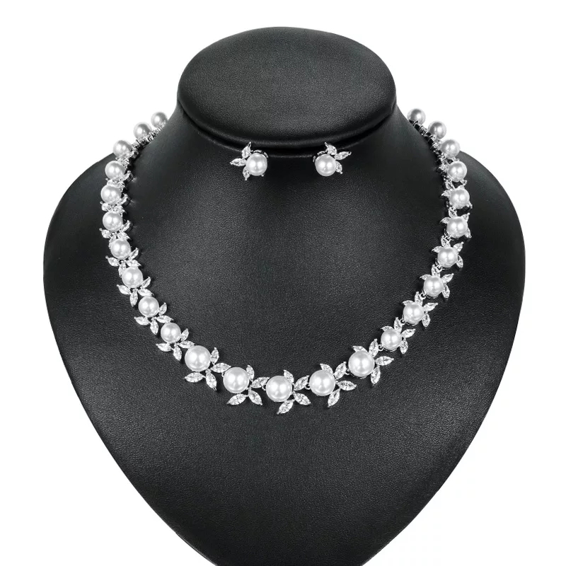 Best Jewelry ชุดเซ็ตเครื่องประดับเพชร cz ประดับมุก สร้อยมุก ชุดเครื่องประดับแต่งงาน