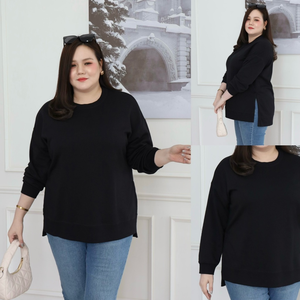 S250-0260 เสื้อสเวตเตอร์ (สีดำ) อก 44-64" โอเวอร์ไซส์  ผ้ายืดเนื้อดี ไม่หนามาก ด้านในเป็นขนสั้นๆ ไม่ฟู เสื้อดำ พลัสไซส์