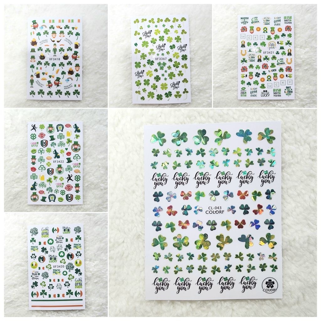Nail art sticker >> Lucky Clover ☘️ สติ๊กเกอร์ติดเล็บ ตกแต่งเล็บ สติ๊กเกอร์ใบโคลเวอร์ นำโชค เครื่องประดับสายมู