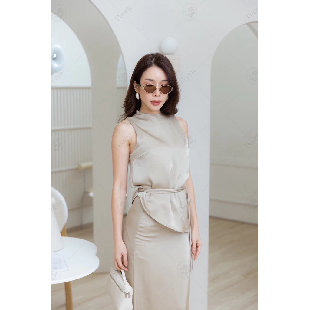 Peony ชุดเซตผ้าซาติน เสื้อคอกลมแขนกุดและกระโปรง thumbnail 6