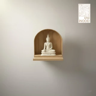 [uni_wood] หิ้งพระมินิมอลทรงโค้ง ทำจากไม้จริงหุ้มด้วยไม้ดัดโค้งแบบตั้งโต๊ะและแขวนผนัง กว้าง30 cm. ลึก 15 cm. สูง 30cm.