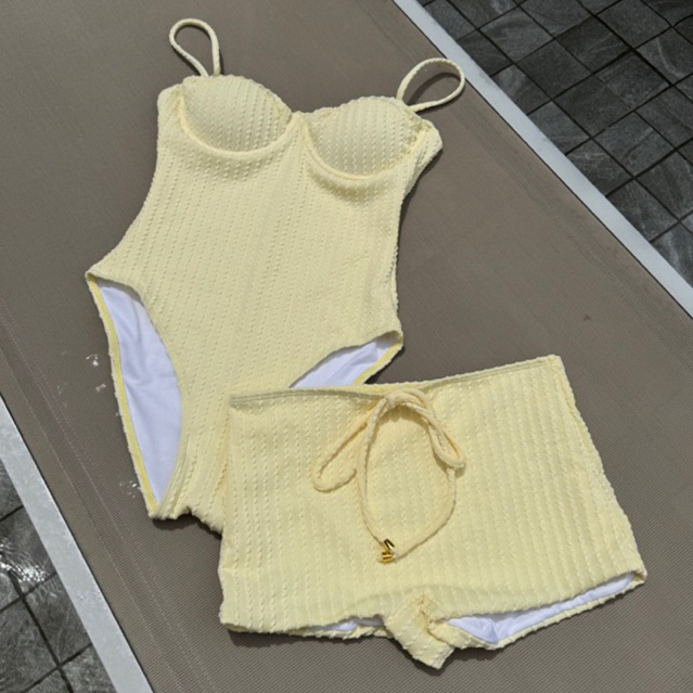 ชุดว่ายน้ำวันพีชสีพื้น สายเดี่ยวบรามีโครง กางเกงขาสั้นเอวต่ำ - รูปที่ 4