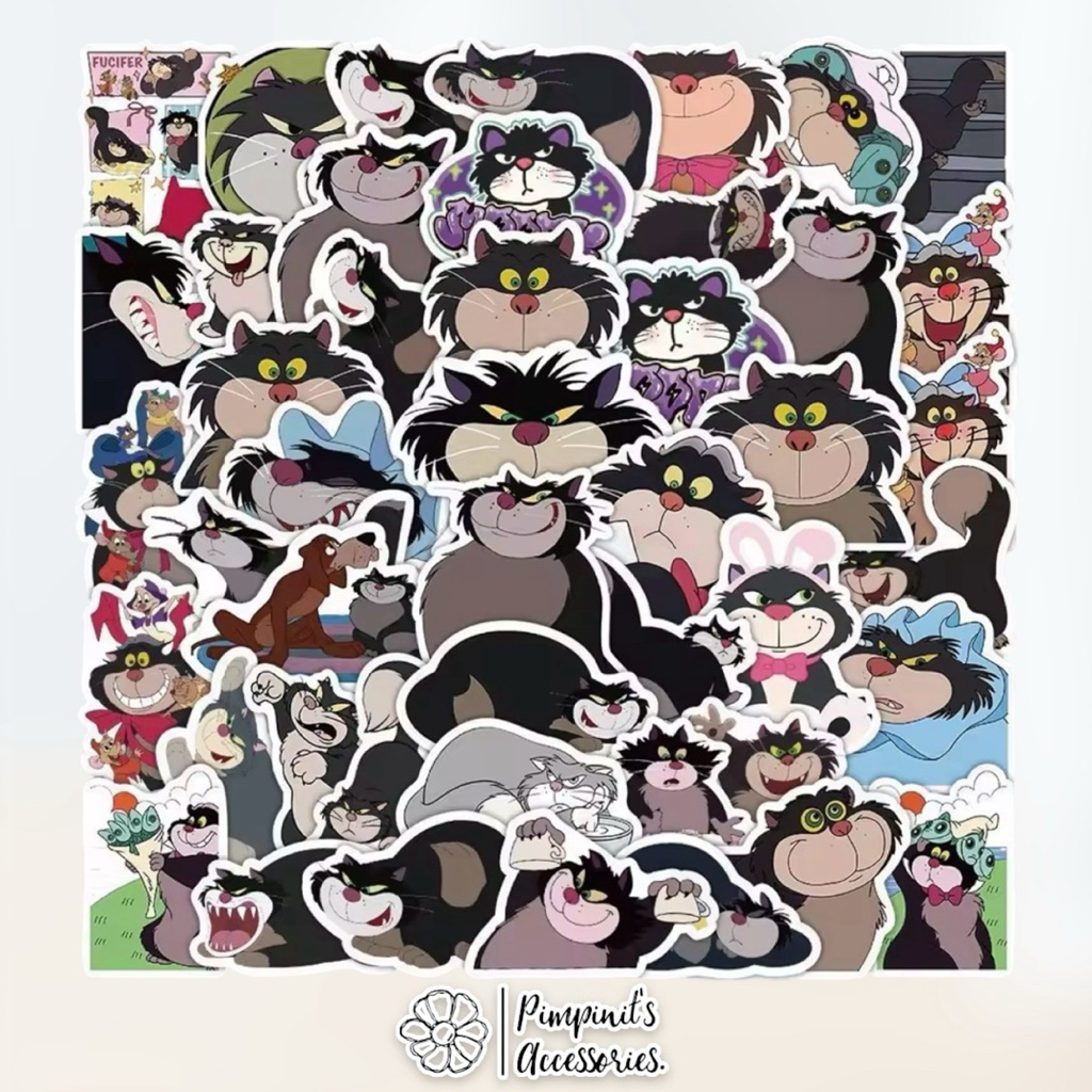 ✿ ร้านในไทยพร้อมส่ง : สติ๊กเกอร์กันน้ำลายแมวลูซิเฟอร์ | LUCIFER CAT Waterproof Decoration Sticker Set.