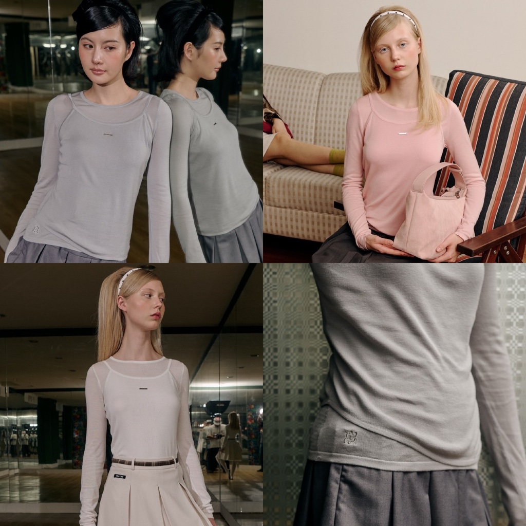 CHUUCHOP - (S-XL) Milin long sleeve top เสื้อแขนยาว2เลเยอร์ใส่แยกชิ้นได้ (C8448)