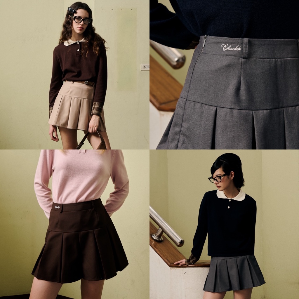 [Trendyลด25%] chuuchop (S-XL) Miley Tennis skirt (C8453)กระโปรงสั้นทรงเทนนิสมีซับในกางเกง