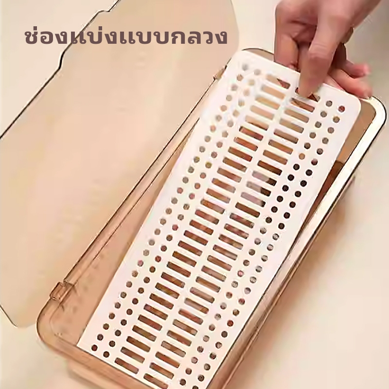 ลิดี้กล่องตะเกียบ ที่ใส่ตะเกียบพลาสติกทนทาน กันฝุ่น วางซ้อนกันได้ ระบายน้ํา มีถาดรองด้านใน  ที่เก็บช้อนส้อม - รูปที่ 3