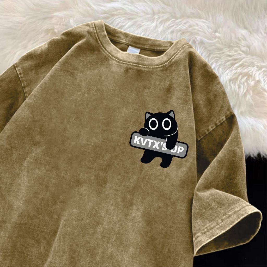 ChillTee เสื้อสีดํา เสื้อน่ารัก สีพื้น'KVTXS UP'ผ้าCOTTONใส่สบาย เกาหลีสไตล์เ ครอปOVERSIZEเสื้อฟอก【COD】