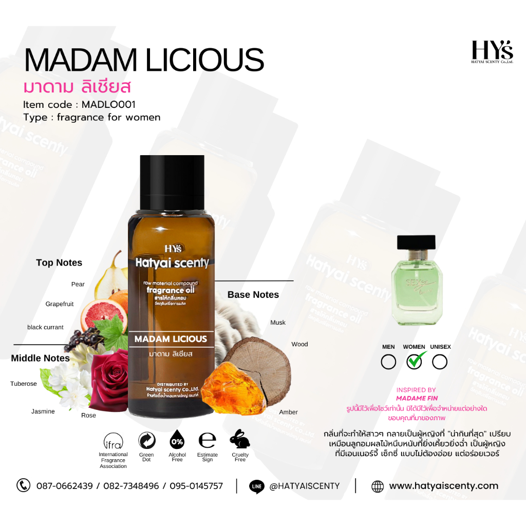 หัวเชื้อน้ำหอม กลิ่น MADAM LICIOUS มาดาม ลิเชียส