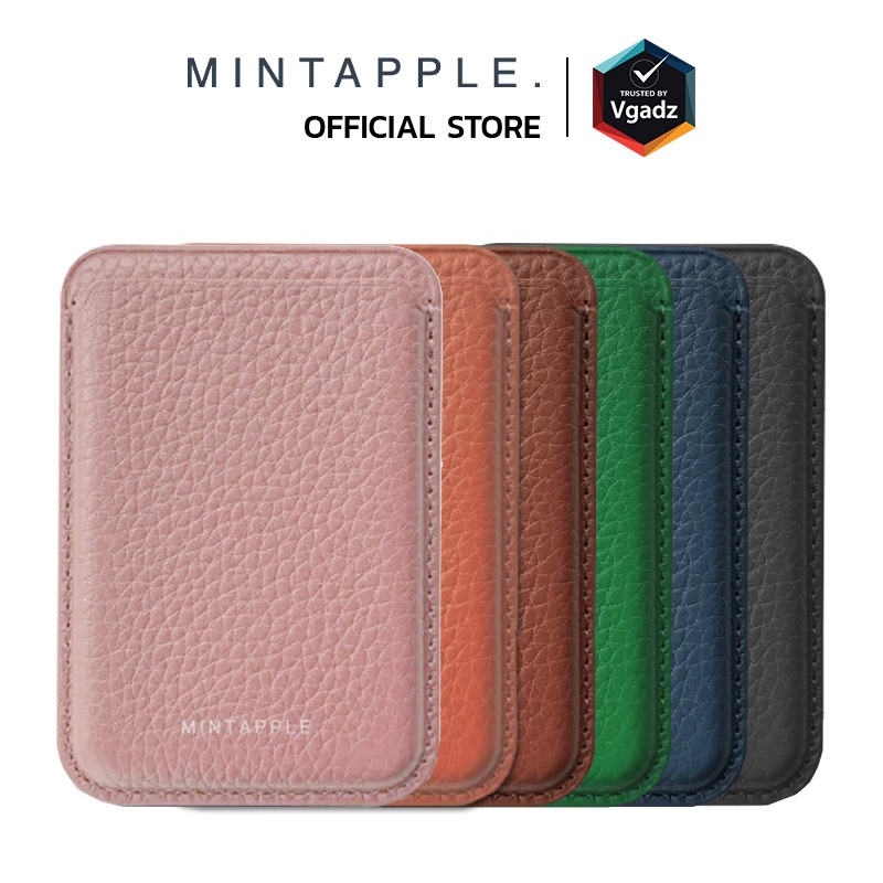 MINTAPPLE. ที่เก็บบัตรติดหลังมือถือ รุ่น Top Grain Leather Magnetic Wallet