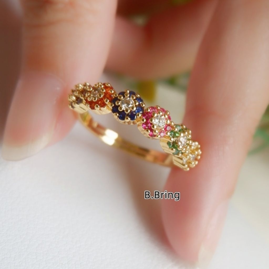 BBแหวนชุบ18kลายดอกไม้หลายสีฟรีไซต์