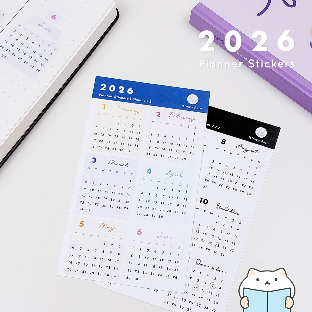 สติกเกอร์ ปฏิทิน 2026 📅 สติ๊กเกอร์ วันที่ เดือน ปี 2569 Calendar Date Stickers Planner mimisplan