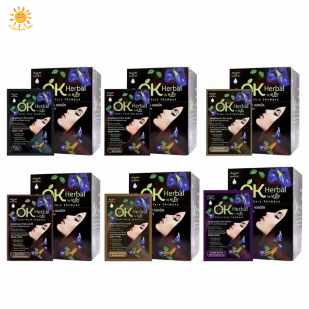 แชมพูปิดผมขาว OK Herbal  1 กล่อง 12 ซอง (ของแท้ 100%)  OK Herbal Color Care Shampoo