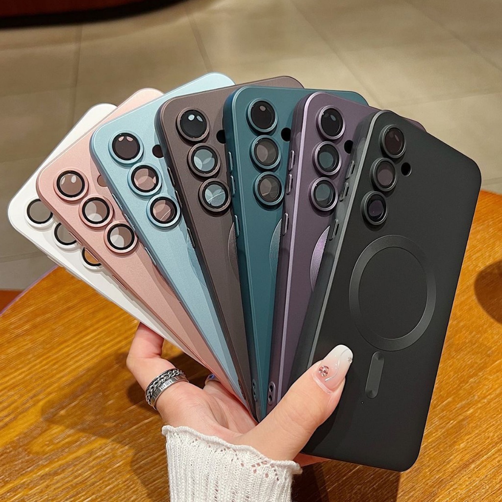 เคสแม่เหล็กซิลิโคลนมีฟิล์มกล้อง ชาร์จแบบไร้สาย เคส for Samsung A37 A07 A17 A56 A54 A55 A15 A16 A05S A26 A36 S24 S25 S26