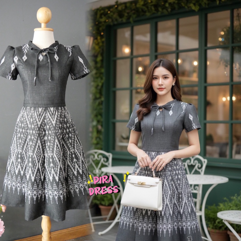 PIRA DRESS เดรสผ้าทอสีดำ งานผูกโบว์ น่ารัก