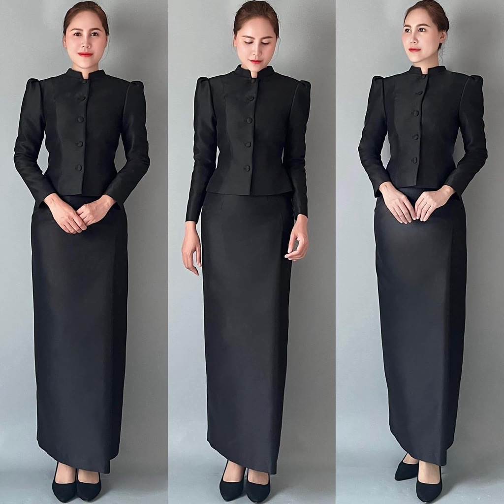 พร้อมส่ง📌ไทยจิตรลดากระดุมหน้า ไหมอีตาลี มีซับใน บ่ายกไหล่จีบ